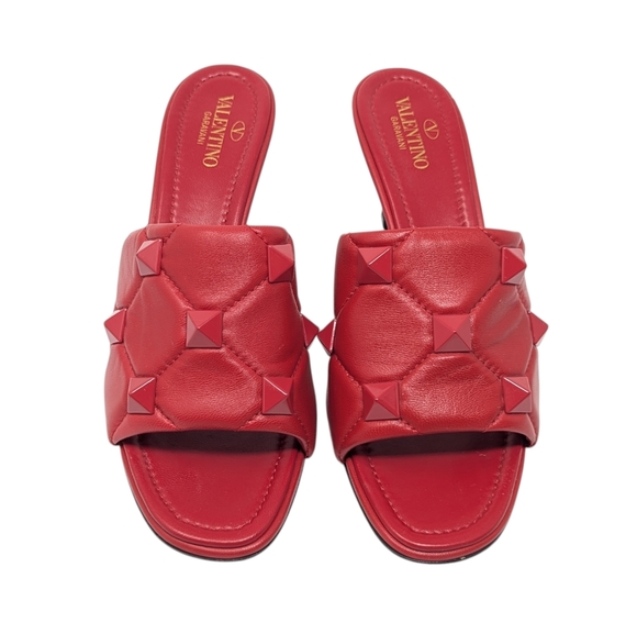 Valentino Garavani Red JU5 Roman Stud Mule Slide Heel Dress Up Sandal Size EU 40 - Picture 2 of 13